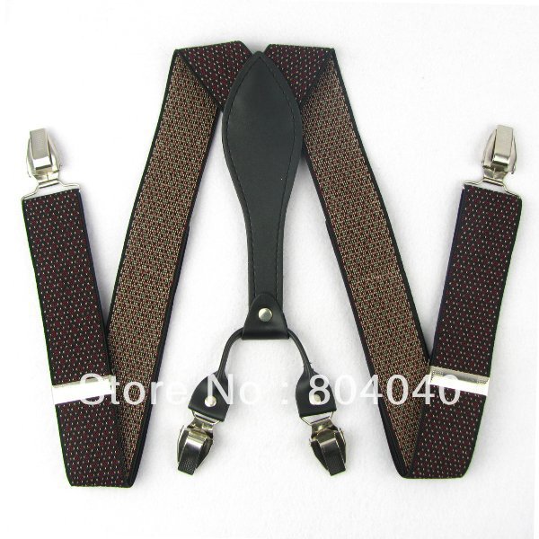 SD169 Adult Suspenders Men's Braces Unisex Adjustable Elasticity Metal Clip-on Synthetic Black Leather Pin Dots