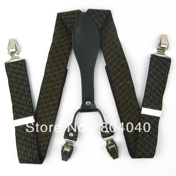 SD174 Adult Suspenders Men's Braces Unisex Adjustable Elasticity Metal Clip-on Synthetic Black Leather Diamond Floral