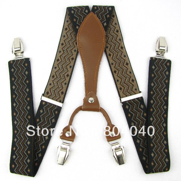 SD204 Men's Suspenders Adult Braces Unisex Adjustable Elasticity Belts Metal Clip-on Synthetic Leather Classical WAVE Stripes