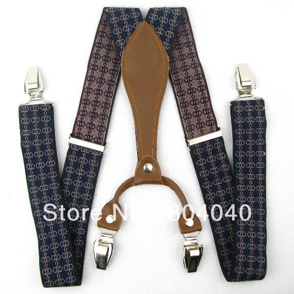 SD215 Men's Suspenders Adult Braces Unisex Adjustable Elasticity Belts Metal Clip-on Synthetic Brown Leather Chain Pattern