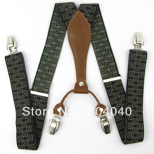 SD217 Men's Suspenders Adult Braces Unisex Adjustable Elasticity Belts Metal Clip-on Synthetic Brown Leather Retro Plaid
