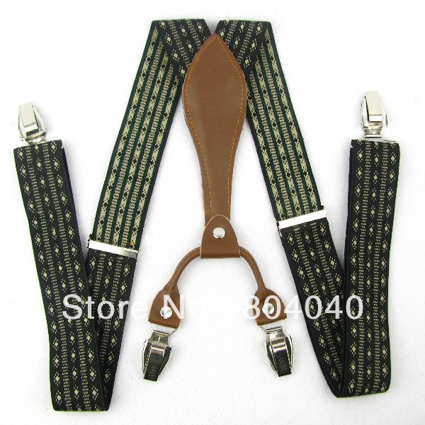 SD218 Men's Suspenders Adult Braces Unisex Adjustable Elasticity Belts Metal Clip-on Synthetic Leather Stripes Diamond Plaid