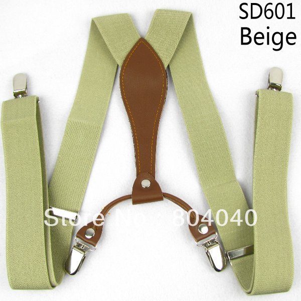 SD601 Men's Suspenders Women's Braces Adult Unisex Elasticity Adjustable Size High Quality Metal Clip-on Solid Color Plain Beige