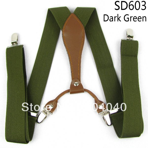 SD603 Men's Suspenders Women's Braces Adult Unisex Elasticity Adjustable Size High Quality Metal Clip-on Solid Color Dark Green