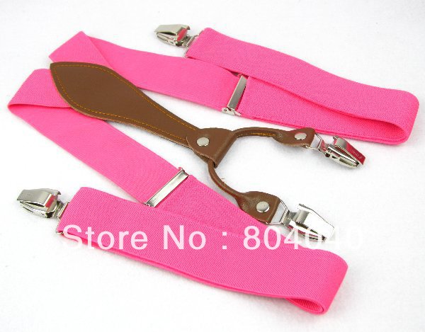 SD618 Mens Suspenders Women Braces Adult Unisex Elasticity Adjustable Size High Quality Metal Clip-on Solid Color Plain Hot Pink