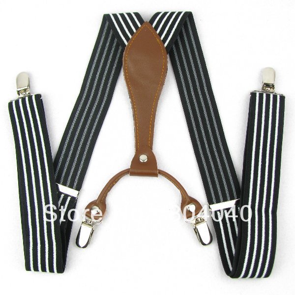 SD619 Men's Suspenders Women's Braces Adult Unisex Elasticity Adjustable Size High Quality Metal Clip-on Black White Stripes