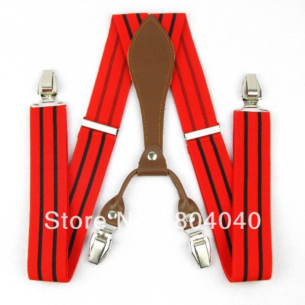 SD623 Men's Suspenders Women Braces Adult Unisex Elasticity Adjustable Size High Quality Metal Clip-on Red Black Stripes