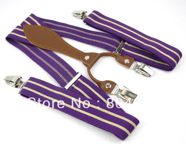 SD624 Men's Suspenders Women Braces Adult Unisex Elasticity Adjustable Size High Quality Metal Clip-on Purple Beige Stripes