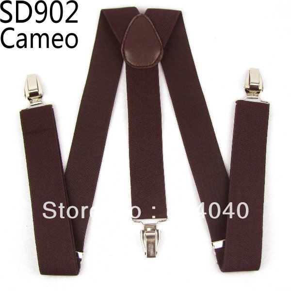 SD902 Women / Men's Suspenders Adult Unisex Braces Adjustable Size Elasticity Belts Metal Clip-on Solid Color Plain Cameo Red
