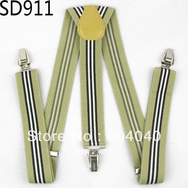 SD911 Women Men's Suspenders Adult Unisex Braces Adjustable Size Elasticity Belts Metal Clip-on Beige White Black Stripes