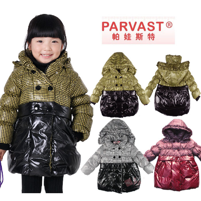 Season t361 plaid glossy disposable female child down coat 100 - 140
