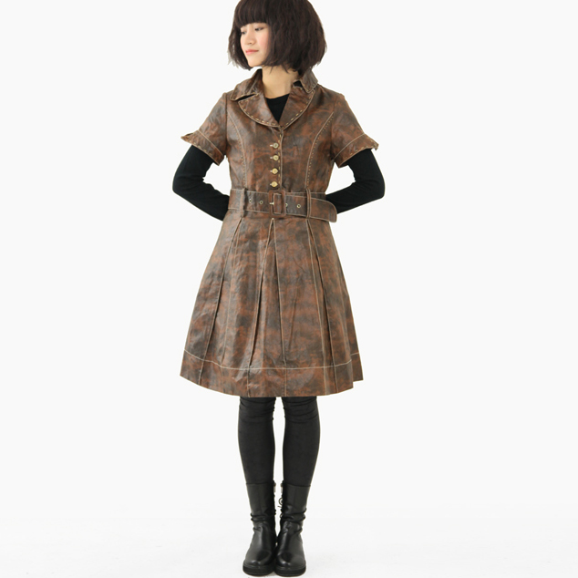 Second me faux leather retro finishing vintage one-piece dress