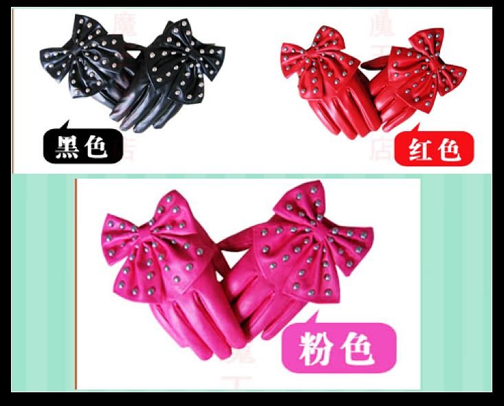 Seconds kill ladies' fashion leather gloves big bowknot  imitation leather gloves XC-18 3colours