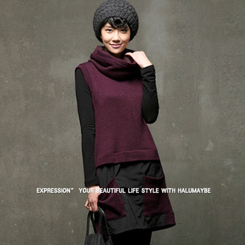 Secret box 2012 autumn new arrival color block double layer turtleneck sleeveless sweater 2127