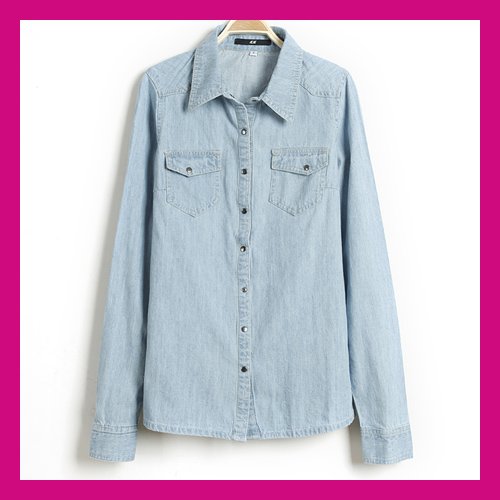 [SEKKES]Free Shipping 2012 Fashion Women Shirt  Cotton Jeans Blouses For Women BLS004