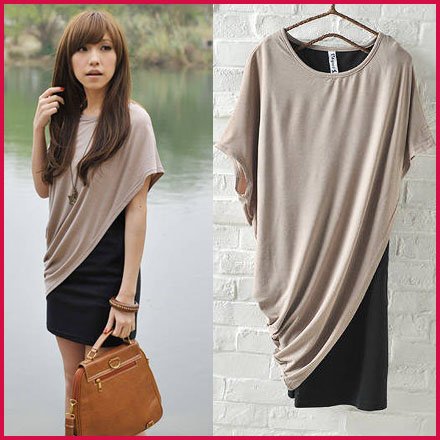 [SEKKES]Free Shipping Fashion Batwing Sleeve T Shirt  Women Two-Piece Mini Dress  DRS032