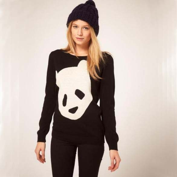 [SEKKES] Women O-neck Panda Sweater Knitted Wear Knitting Pullovers For Women SWT024