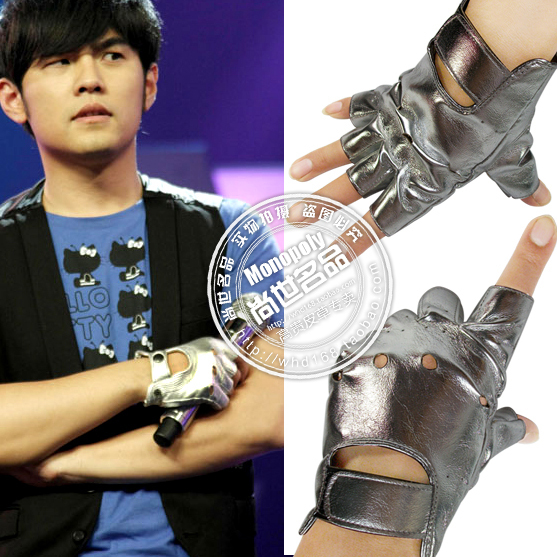 Semi-finger gloves PU leather hip-hop male Women lucy refers to fingerless gloves