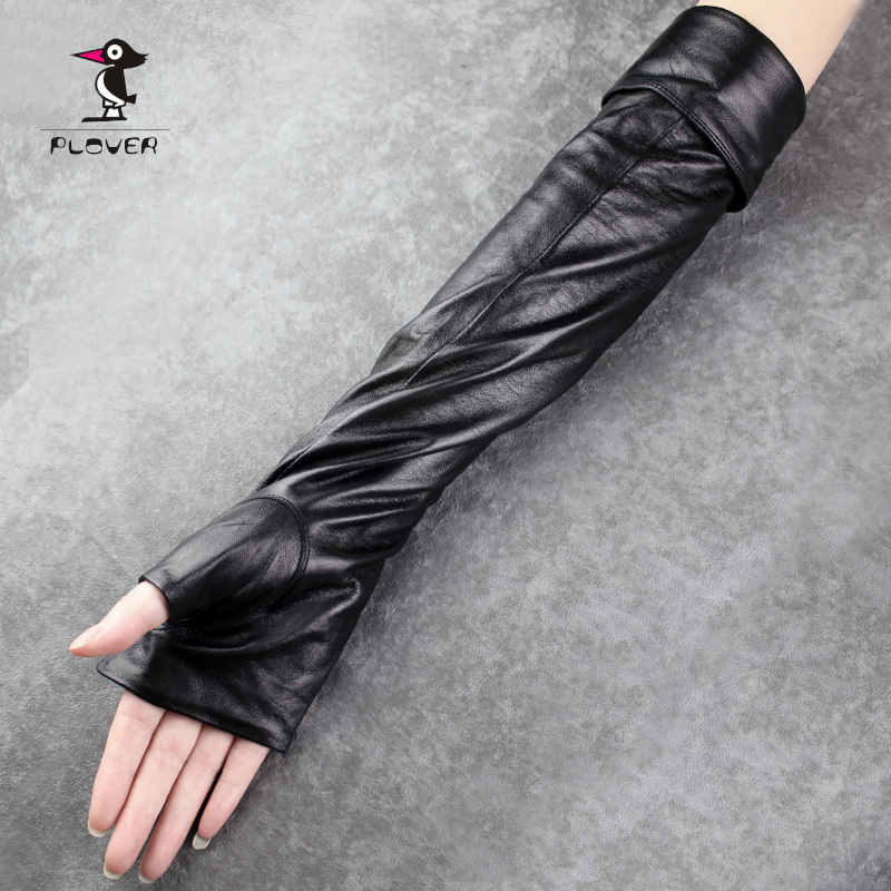Semi-finger lucy refers to gloves genuine leather gloves women's arm sleeve long design leather gloves