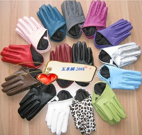Semi-finger Women leather gloves fur ds gloves