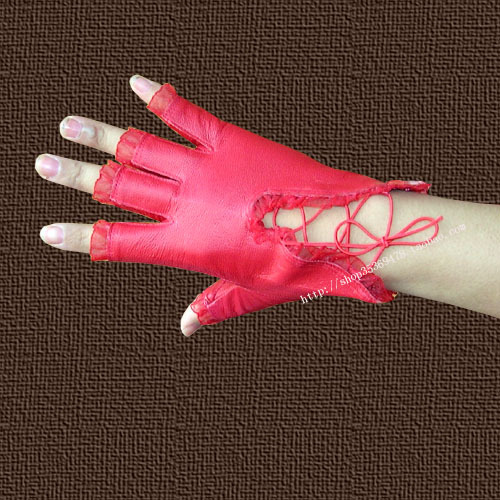 Semi-finger women's genuine leather gloves sheepskin gloves mitring fashion style