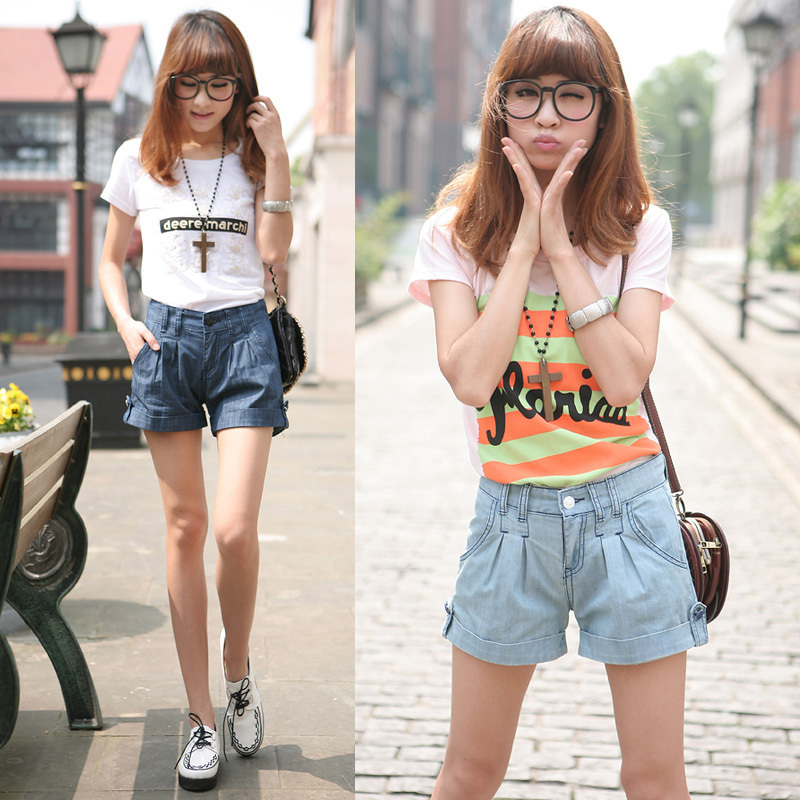 SEMIR 2013 female summer loose light color vintage roll-up hem denim shorts