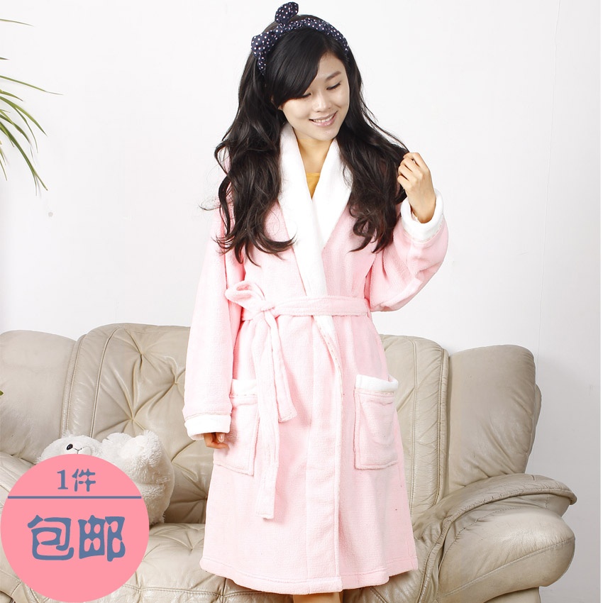 Separate fashion pink coral fleece ultra long paragraph female lounge robe sleepwear