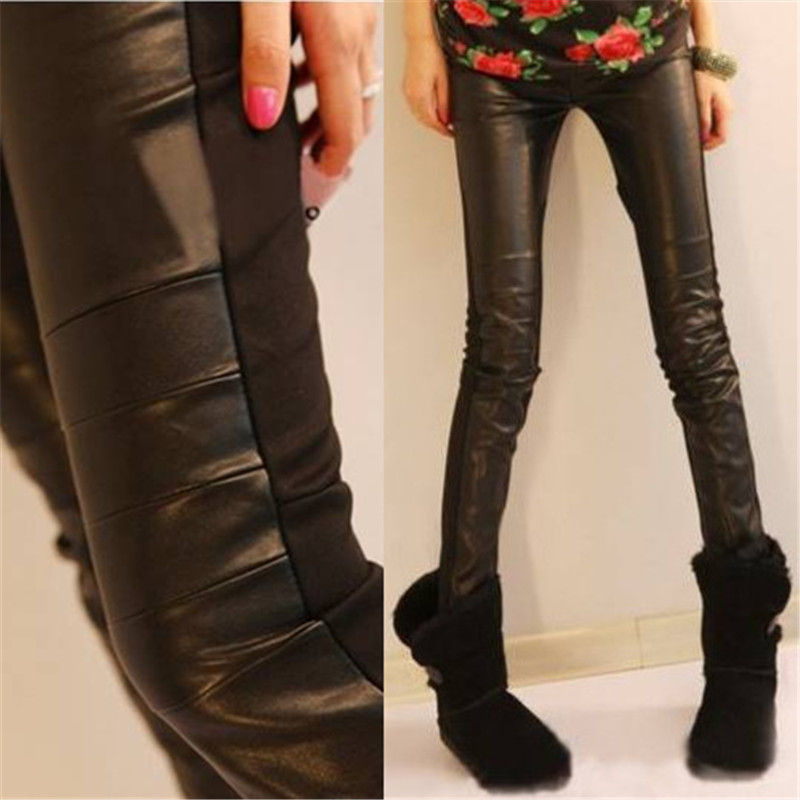 Separate  spring leather  boot cut jeans pencil  patchwork legging plus size female trousers FREE SHIPPING