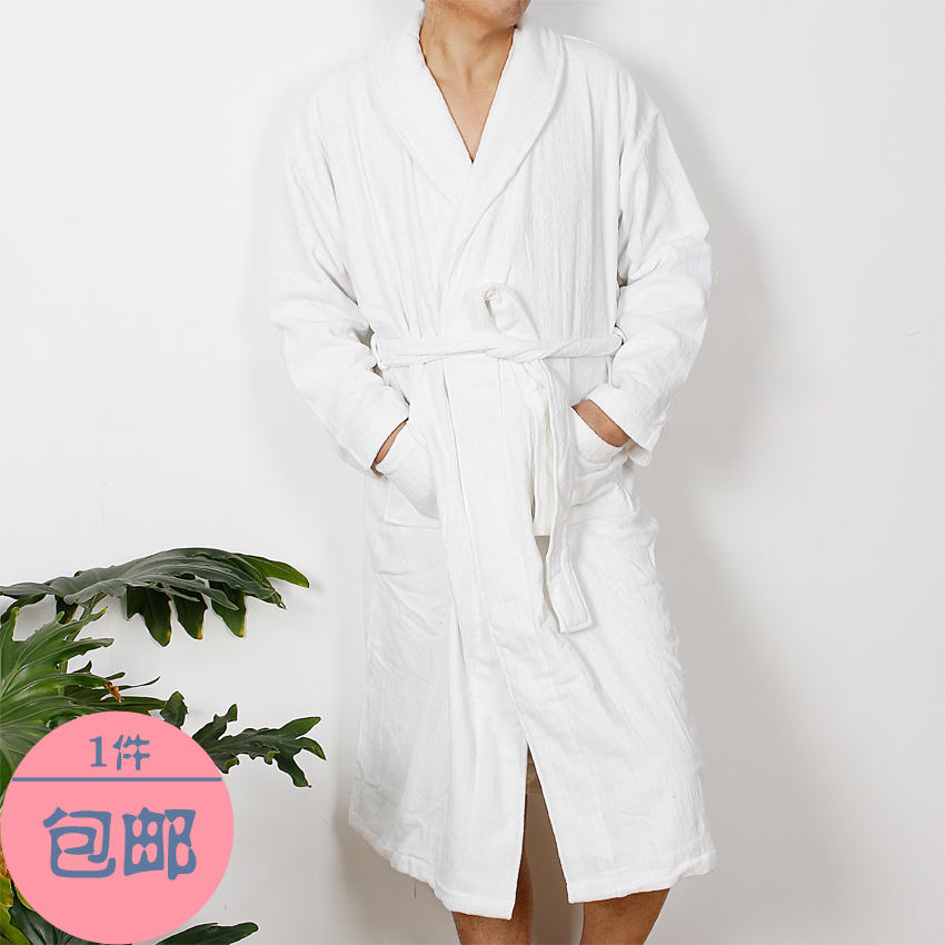 Separate thick white 100% cotton terry cloth male winter long design bathrobe robe sleepwear