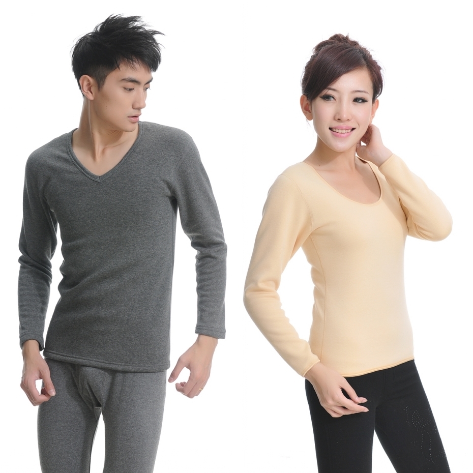 Separate top V-neck low collar male women's thickening plus velvet thermal underwear basic wool bamboo charcoal fiber