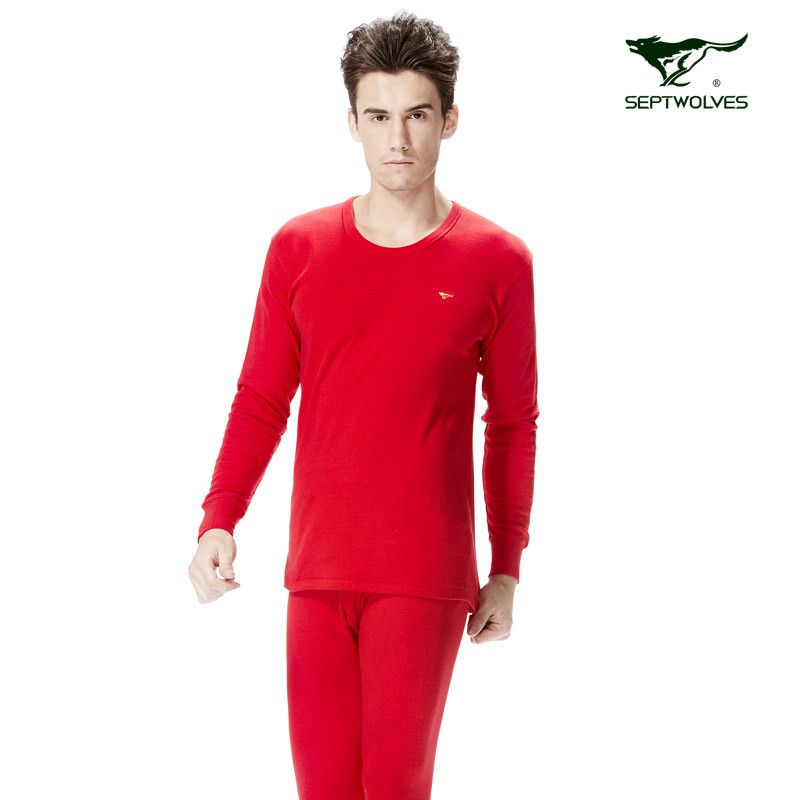 SEPTWOLVES 2012 autumn and winter male 100% cotton underwear men's o-neck long johns long johns set red