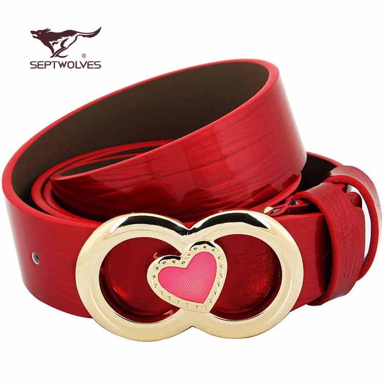 SEPTWOLVES red strap female broadened genuine leather fashion belt 7a1205200