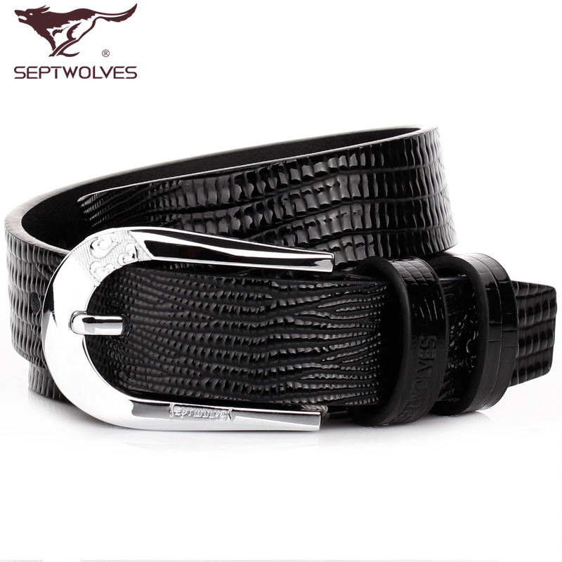 SEPTWOLVES strap genuine leather women's pin buckle belt Women cowhide belt elegant fashion black