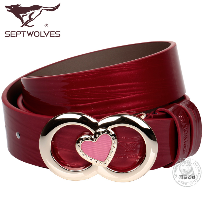 SEPTWOLVES strap women's genuine leather belt fashion cowhide white red belt ol genuine leather japanned leather