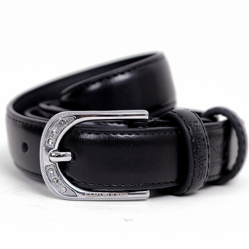 SEPTWOLVES strap women's strap cowhide genuine leather strap black women's belt female belt
