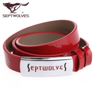 SEPTWOLVES strap women's strap genuine leather cowhide women's smooth buckle belt red paragraph