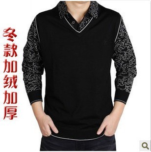 SEPTWOLVES thermal faux two piece set male thermal underwear shirt collar thickening plus velvet knitted top quinquagenarian