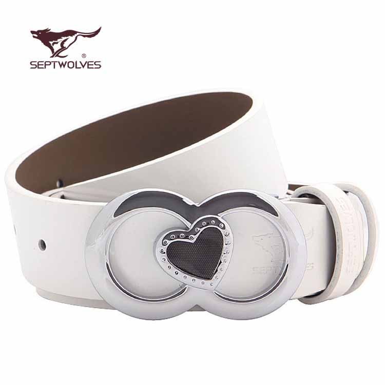 SEPTWOLVES white strap female broadened genuine leather fashion belt ha1205100