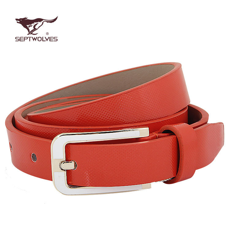 SEPTWOLVES white strap female genuine leather fashion all-match belt ha8077000