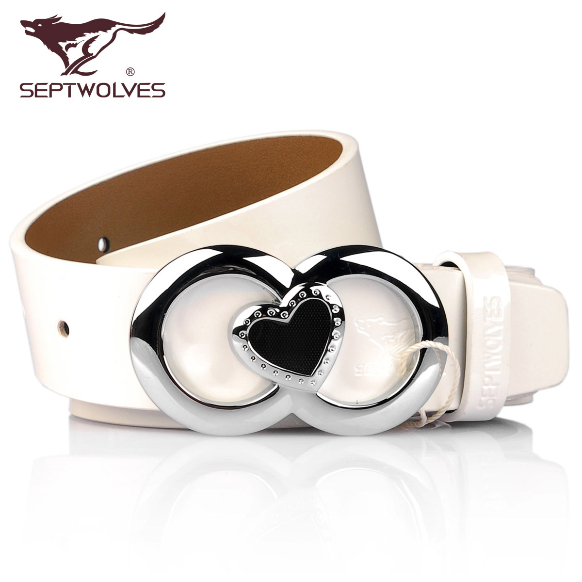 SEPTWOLVES white strap Women women's genuine leather belt fashion cronyism women's cowhide strap