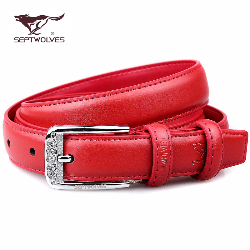 SEPTWOLVES women's belt genuine leather women's strap fashion gems decoration