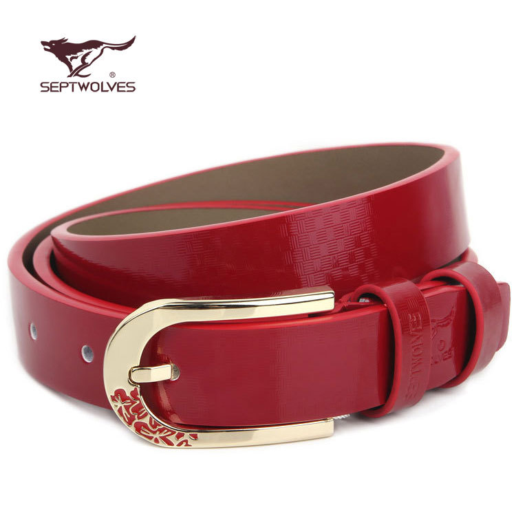 SEPTWOLVES women's fashion genuine leather belt red cowhide female ha127103000