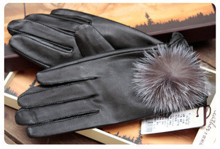 SEPTWOLVES women's fashion soft sheepskin genuine leather finger gloves black