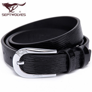 SEPTWOLVES women's genuine cowhide leather pin buckle black strap belt 7a1209400