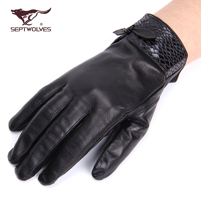 SEPTWOLVES women's genuine leather gloves small black suede thin thermal finger repair gloves Wallets