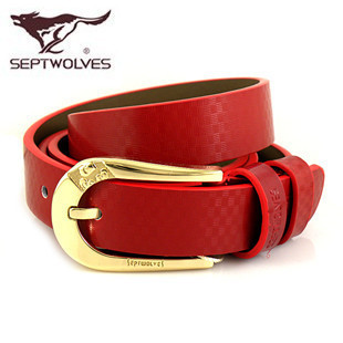 SEPTWOLVES women's strap belt genuine cowhide leather strap women's fashion belt red strap