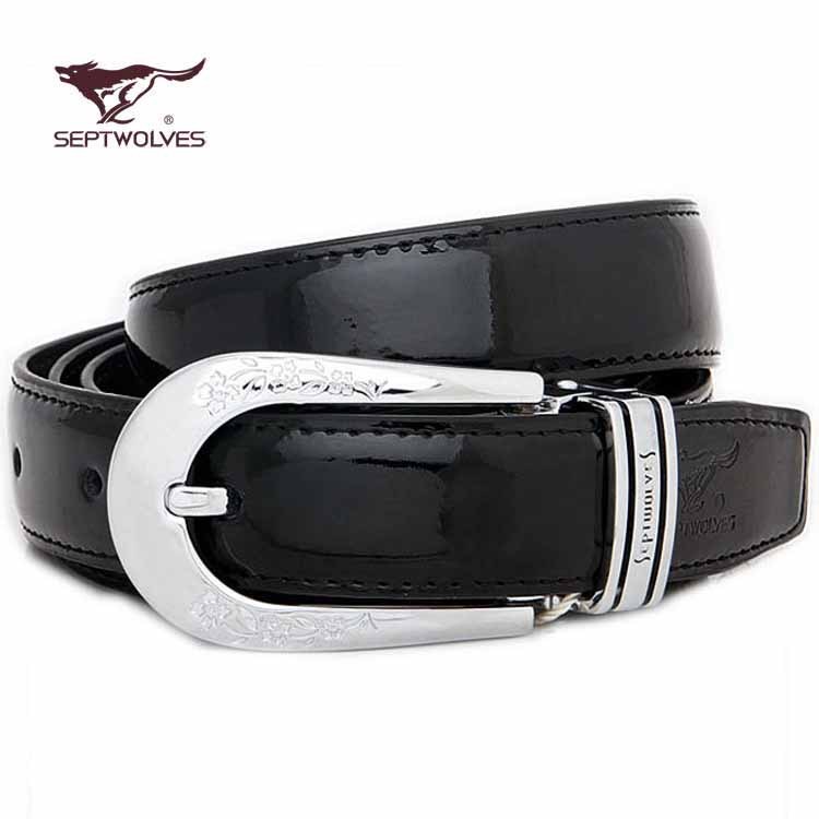 SEPTWOLVES women's strap genuine leather belt fashion commercial pin buckle japanned leather h1205700