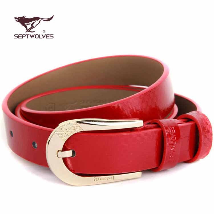 SEPTWOLVES women's strap genuine leather belt japanned leather red fashionable casual ha1205400