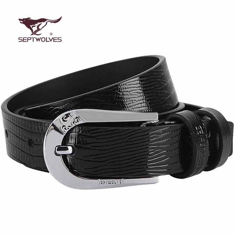 SEPTWOLVES women's strap genuine leather female japanned leather pin buckle fashion belt ha1209400 Free Shipping