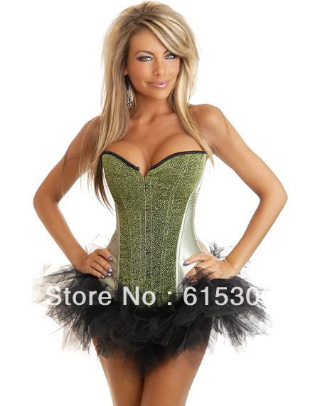 Sequin Burlesque Overbust Corset sexy Intimates slimming underwear women clothes black red yellow blue army green color